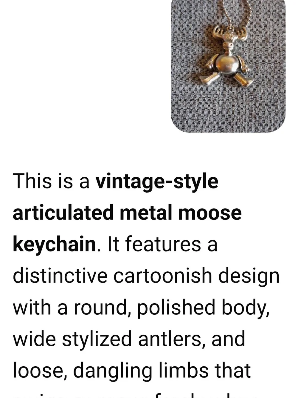Silver Tone Moose Keychain Purse Charm - Cute Animal Accessory